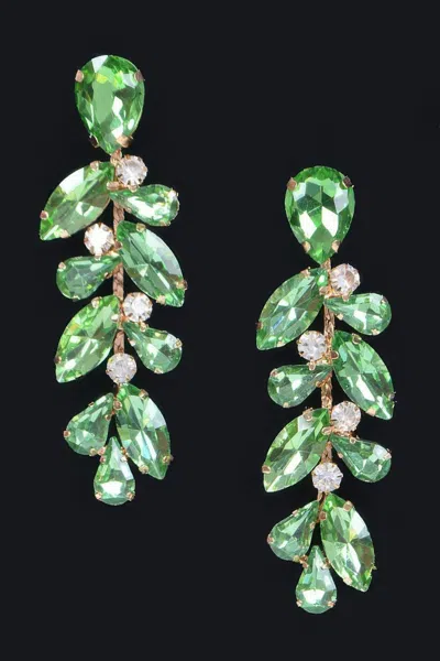 Fashnzfab Elegant Rhinestone Drop Earrings In Green