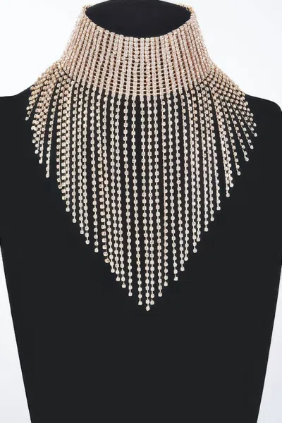 Fashnzfab Elegant Rhinestone Neck Necklace In Gold