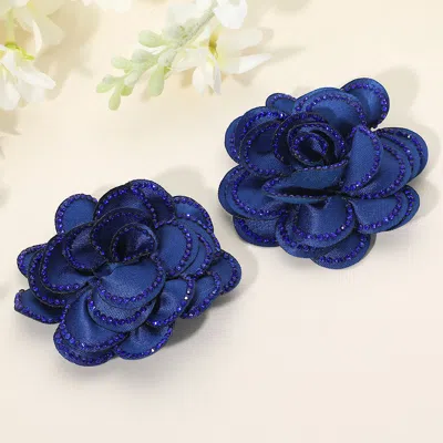 Fashnzfab Elegant Rhinestone Rim Fabric Flower Clip On Accessory In Blue