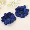 Fashnzfab Elegant Rhinestone Rim Fabric Flower Clip On Accessory In Blue