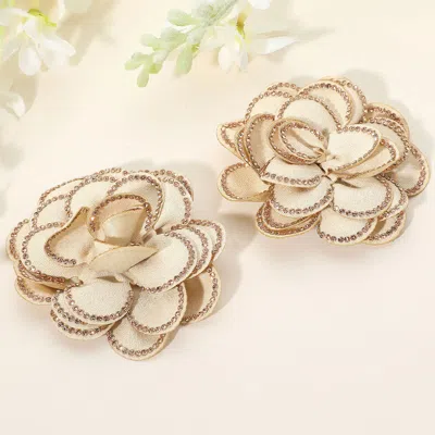 Fashnzfab Elegant Rhinestone Rim Fabric Flower Clip On Accessory In Multi