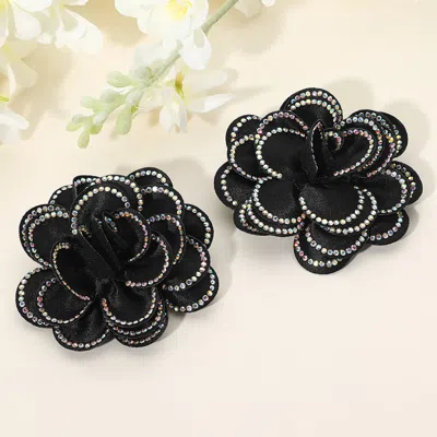 Fashnzfab Elegant Rhinestone Rim Fabric Flower Clip On Accessory In Multi