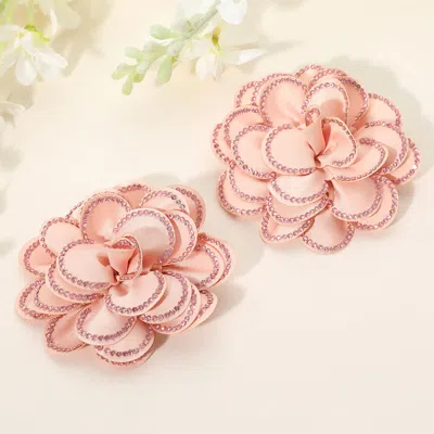 Fashnzfab Elegant Rhinestone Rim Fabric Flower Clip On Accessory In Pink