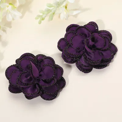 Fashnzfab Elegant Rhinestone Rim Fabric Flower Clip On Accessory In Purple