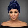 Fashnzfab Elegant Rhinestone Studded Knot Turban Hair Wrap In Blue