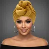Fashnzfab Elegant Rhinestone Studded Knot Turban Hair Wrap In Gold