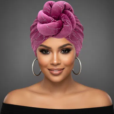 Fashnzfab Elegant Rhinestone Studded Knot Turban Hair Wrap In Pink