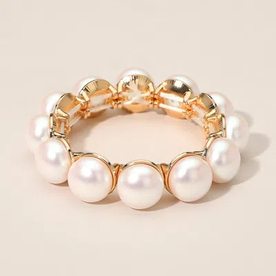 Fashnzfab Elegant Round Pearl Beaded Stretch Statement Bracelet In Neutral