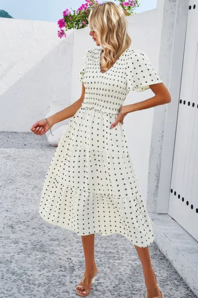 Fashnzfab Elegant Ruched V Neck Short Sleeve Pleated Dress
