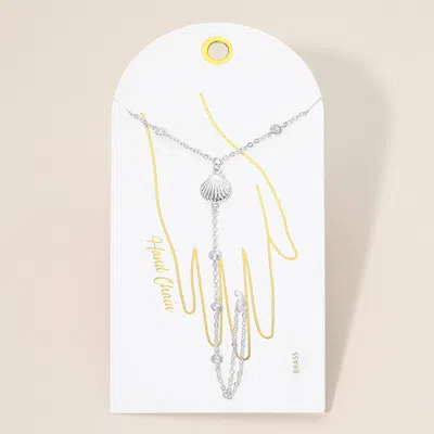 Fashnzfab Elegant Seashell Charm Accent Stone Bezel Link Hand Chain Bracelet In Gold
