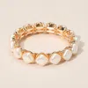 Fashnzfab Elegant Square Pearl Beaded Stretch Statement Bracelet In Gold