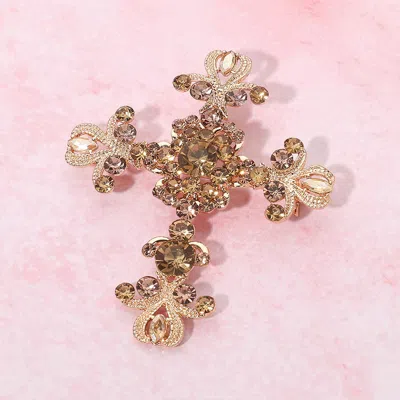 Fashnzfab Elegant Stone Embellished Cross Pin Brooch In Silver