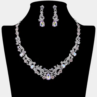 Fashnzfab Elegant Teardrop Stone Cluster Accent Rhinestone Embellished Necklace In Metallic