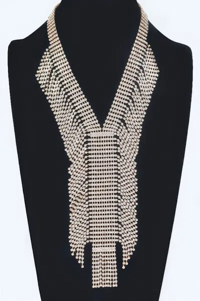 Fashnzfab Elegant V Shape Rhinestone Choker Necklace In Silver