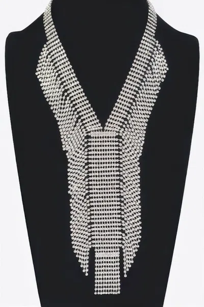 Fashnzfab Elegant V Shape Rhinestone Choker Necklace In Silver