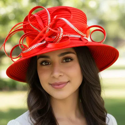 Fashnzfab Elegant Wide Brim Bling Studded Bow Accent Dressy Hat In Multi