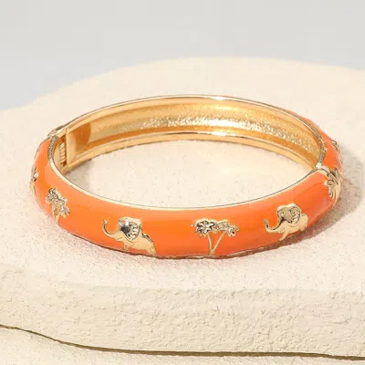 Fashnzfab Elephant And Tree Embossed Enamel Hinged Bangle Bracelet In Multi
