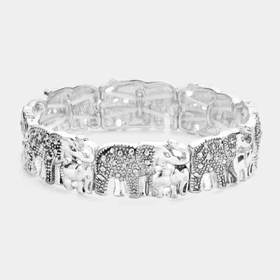 Fashnzfab Elephant Antique Metal Stretch Bracelet Antique Silver In Multi