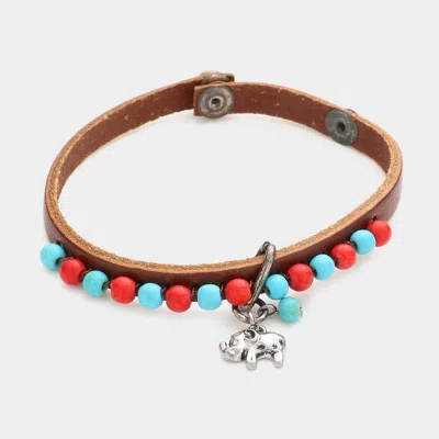 Fashnzfab Elephant Charm Faux Leather Bracelet In Multi