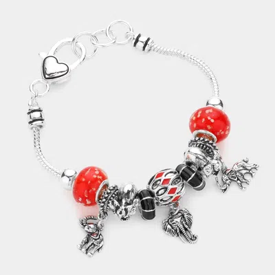 Fashnzfab Elephant Charm Multi Bead Bracelet Red