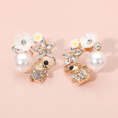 Fashnzfab Elephant Flower Pearl Earrings In Multi