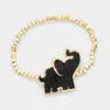 Fashnzfab Elephant Metal Bead Stretch Bracelet Black, Worn Gold In Gold