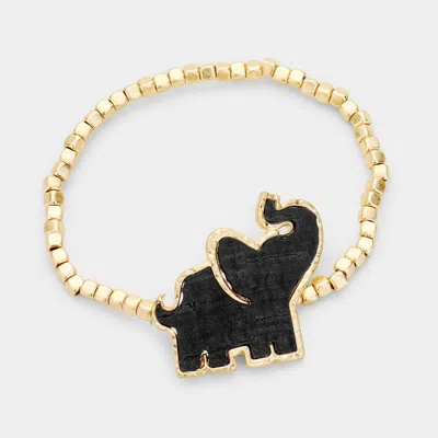 Fashnzfab Elephant Metal Bead Stretch Bracelet Black, Worn Gold