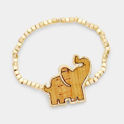 Fashnzfab Elephant Metal Bead Stretch Bracelet Neutral, Worn Gold In Multi