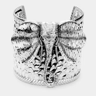Fashnzfab Elephant Metal Cuff Bracelet Silver