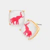 Fashnzfab Elephant Printed Cushion Square Stud Earrings In White