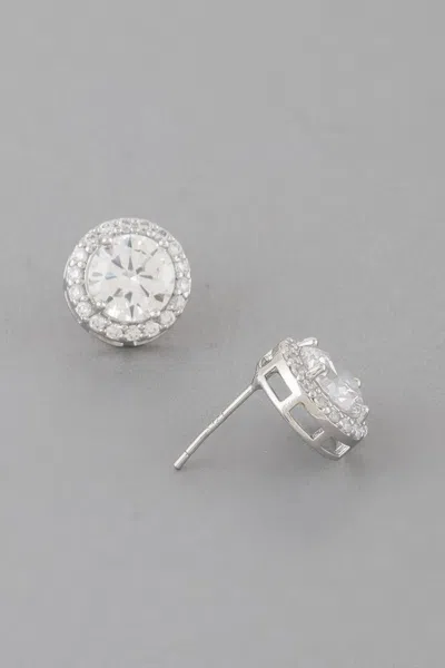 Fashnzfab Embedded Round Stud Earrings In Silver
