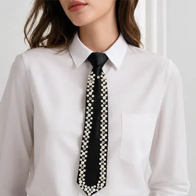 Fashnzfab Embellished Adjustable Tie Necklace In Black