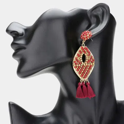 Fashnzfab Embellished Bead Drop Triple Tassel Earrings In Multi