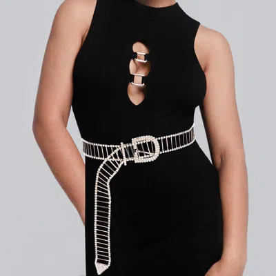 Fashnzfab Embellished Crystal Cutout Waist Belt In Silver