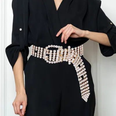 Fashnzfab Embellished Crystal Rhinestone Buckle Belt In Gold