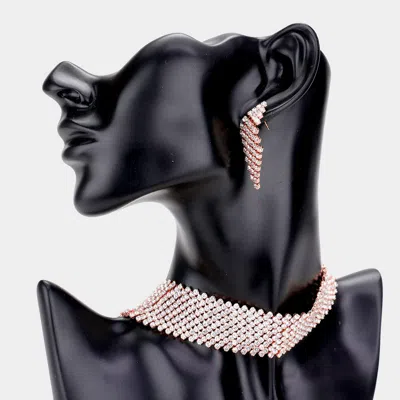 Fashnzfab Embellished Crystal Rhinestone Choker Necklace In Gold