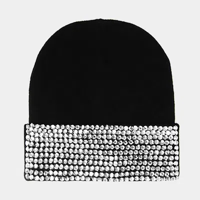 Fashnzfab Embellished Rhinestone Beanie Hat In White