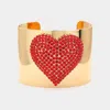 Fashnzfab Embellished Rhinestone Heart Wide Cuff Bracelet Gold, Siam In Multi