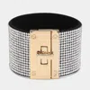 Fashnzfab Embellished Rhinestone Wide Turn Lock Bracelet Clear, Gold In Multi