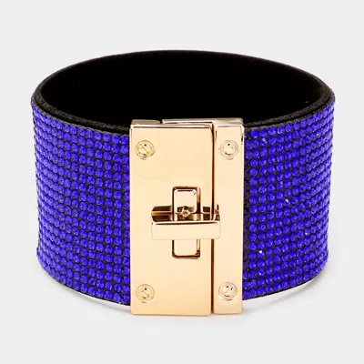 Fashnzfab Embellished Rhinestone Wide Turn Lock Bracelet Gold, Sapphire In Multi