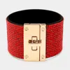 Fashnzfab Embellished Rhinestone Wide Turn Lock Bracelet Gold, Siam In Red
