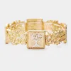 Fashnzfab Embellished Tree Of Life Metal Stretch Bracelet Worn Gold, Worn Silver In Multi