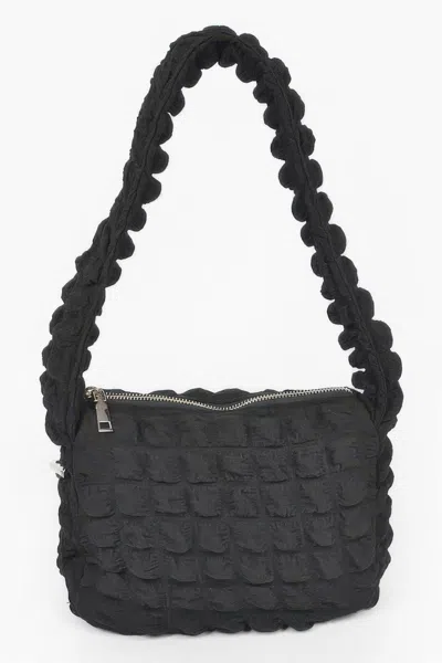 Fashnzfab Embossed Cotton Shoulder Bag In Black