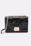 Fashnzfab Embossed Enamel Flap Crossbody Clutch In Black