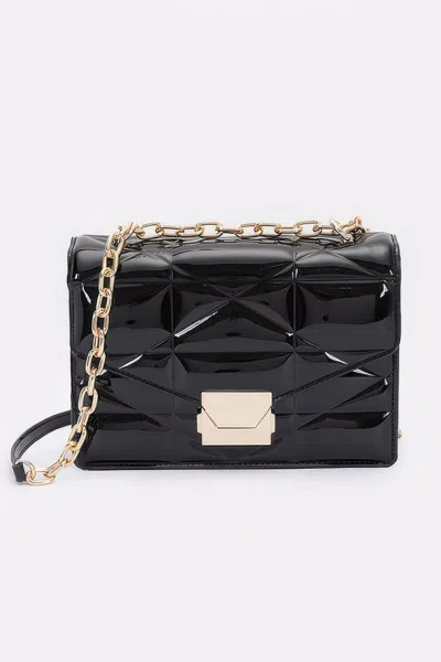 Fashnzfab Embossed Enamel Flap Crossbody Clutch In Black