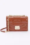 Fashnzfab Embossed Enamel Flap Crossbody Clutch In Brown