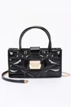 Fashnzfab Embossed Enamel Handle Clutch In Black