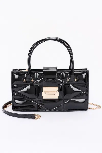 Fashnzfab Embossed Enamel Handle Clutch In Black