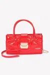 Fashnzfab Embossed Enamel Handle Clutch In Red