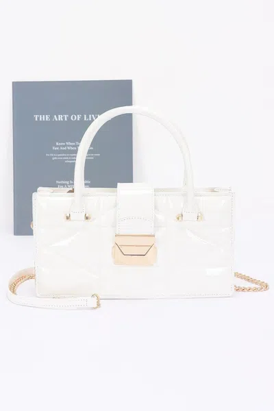 Fashnzfab Embossed Enamel Handle Clutch In White